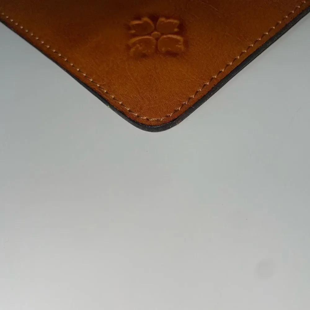 Patricia Nash Tooled Midi Tech Portfolio Brown Leather Clutch